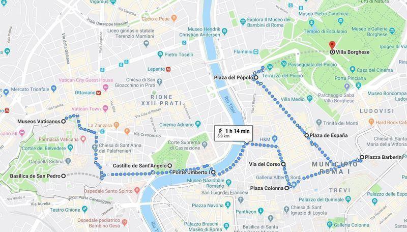 Mapa del segundo día del Roma en dos días